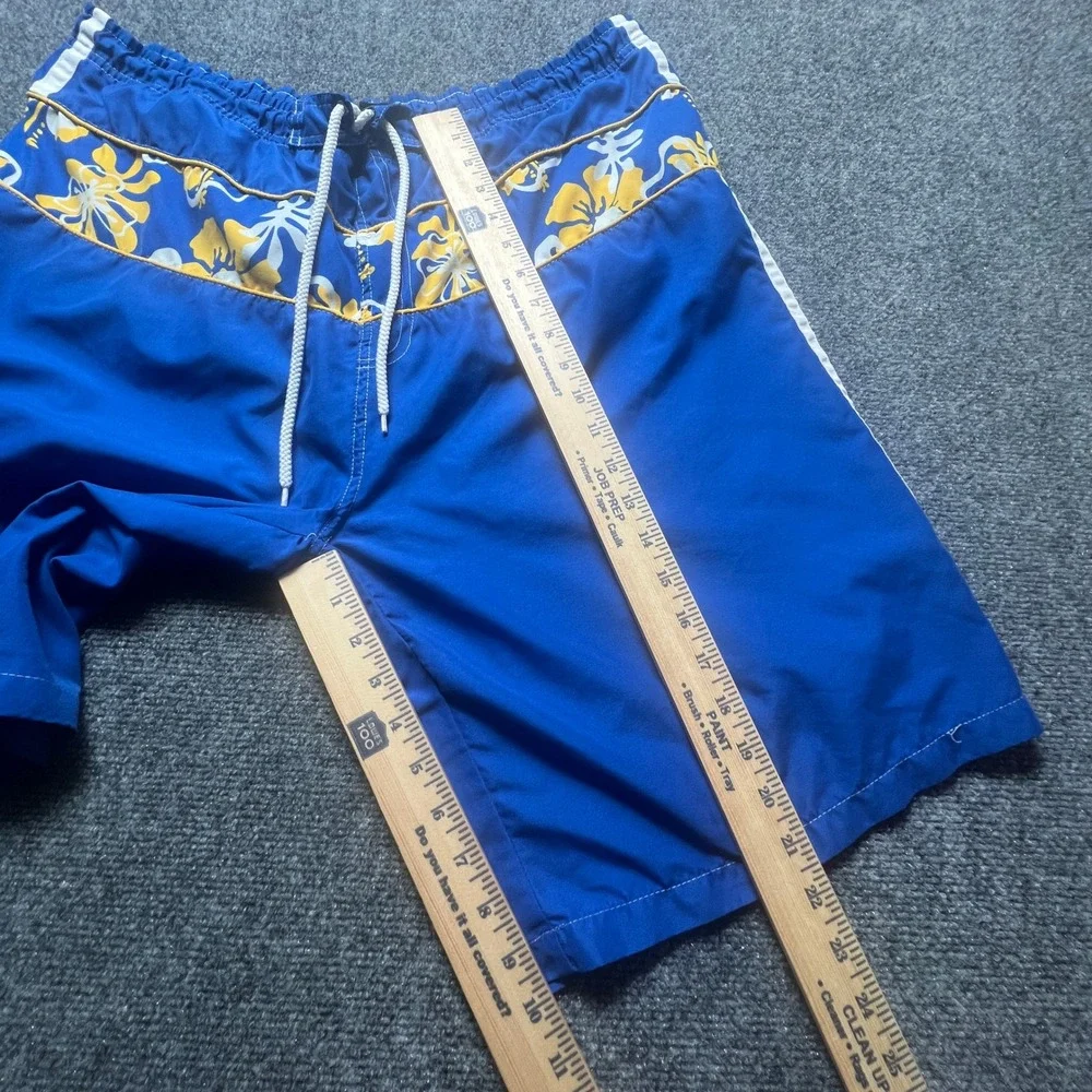 Burnside Mens Blue Floral Board Shorts Swim Trunks Size Large Cargo Pocket Snag